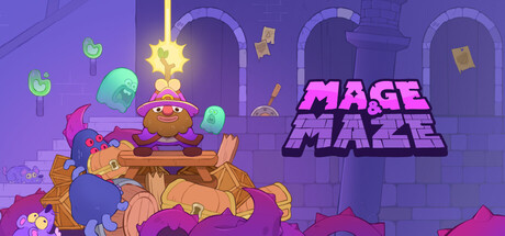 Mage & Maze: a wizard sitting on a pile of treasure chests in a dungeon